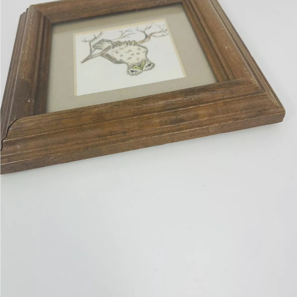 Baby Owl Art Hand Drawing Matted Picture Signed Original - Picture 2 of 9